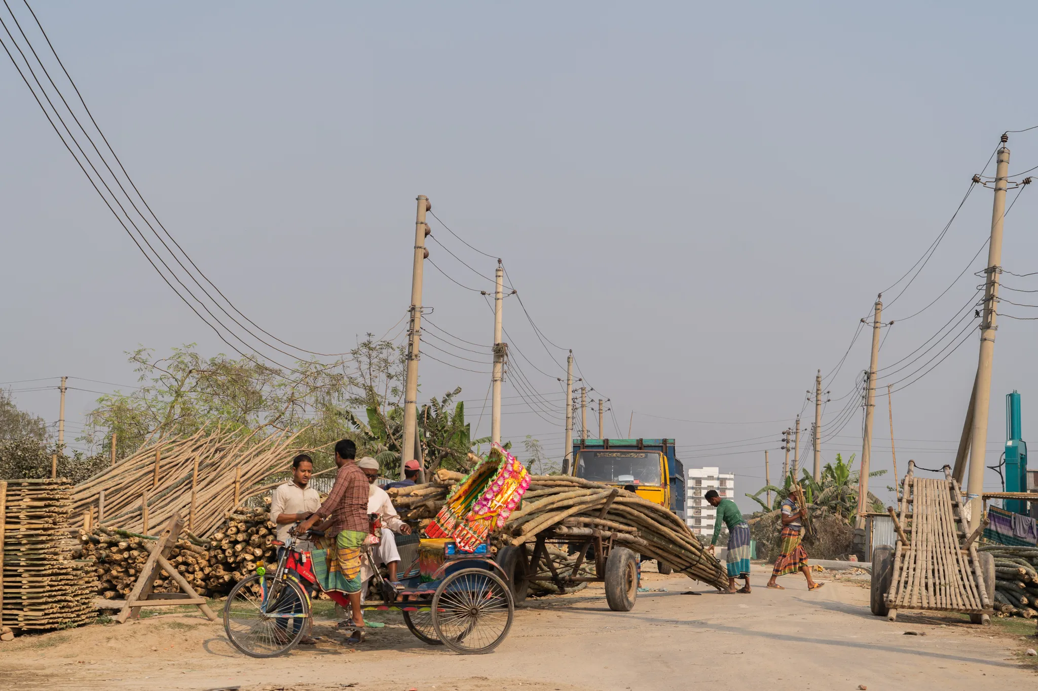 Rickshaw and bamboo cart loaded for the road, Bangladesh