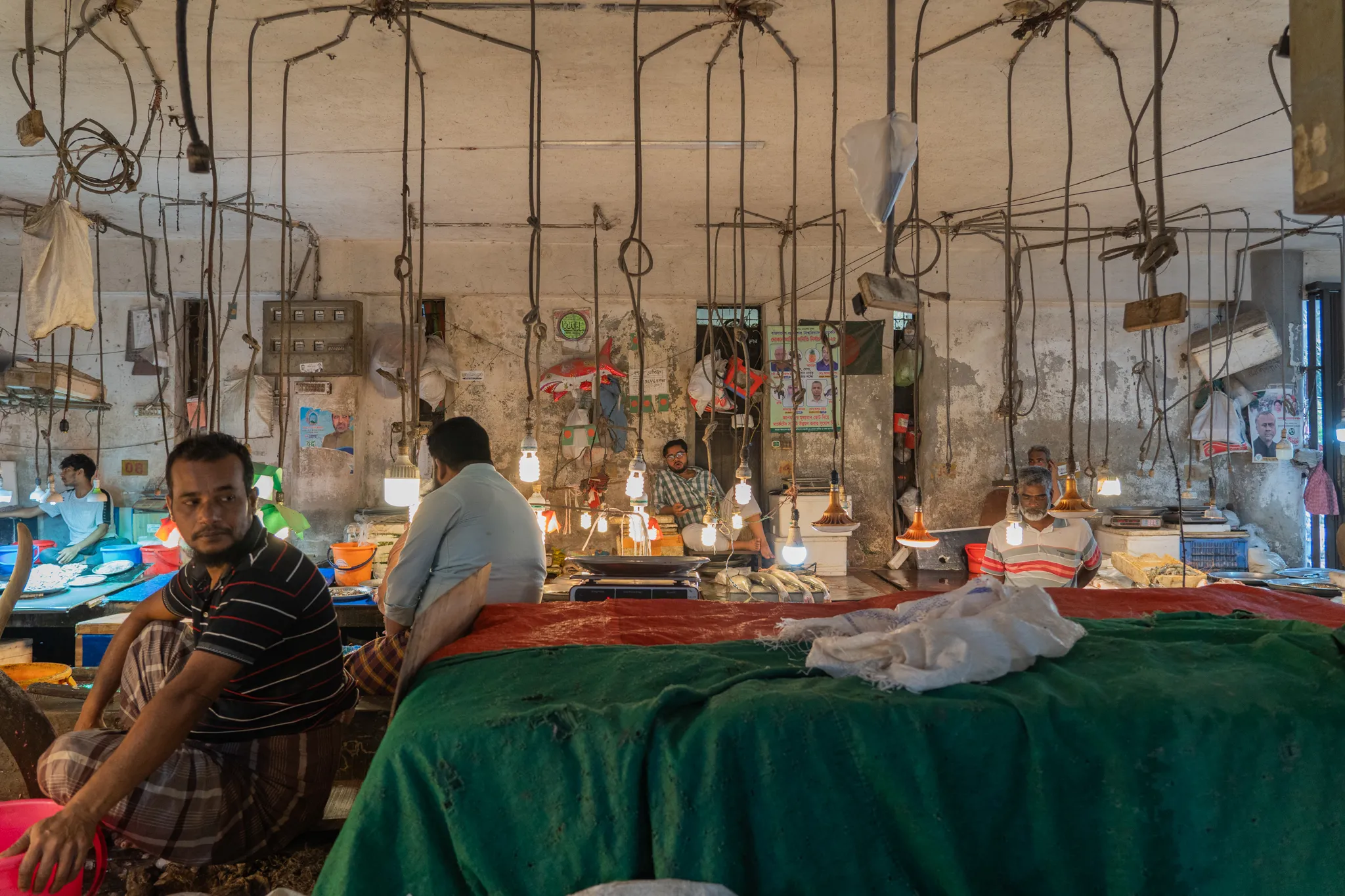 Fish market under lights, Bangladesh