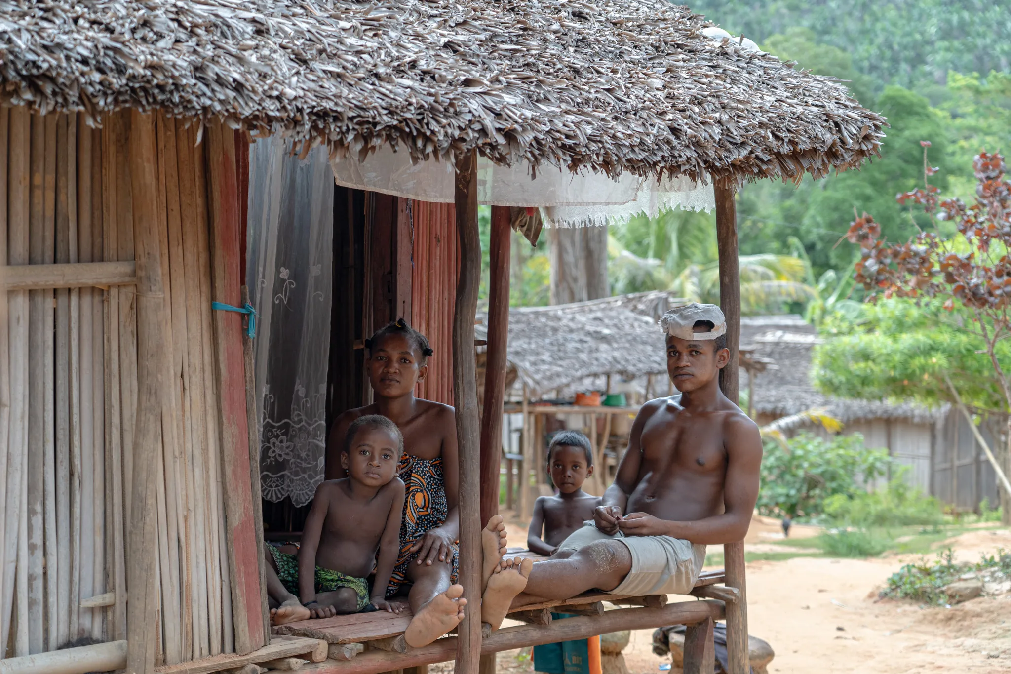 Family portrait on the porch in northern, Madagascar