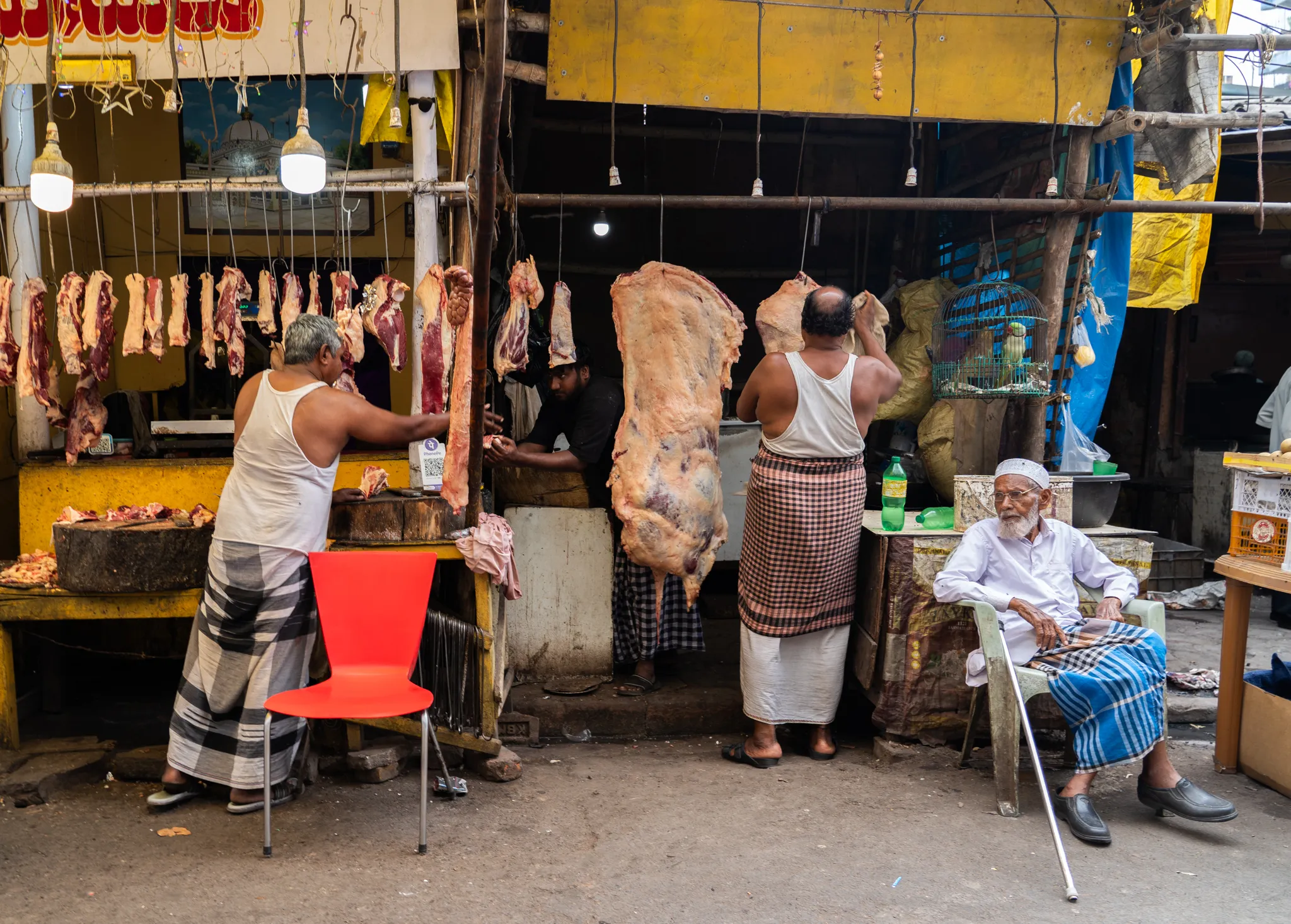 Butchers at the meat stall in Calcutta, India