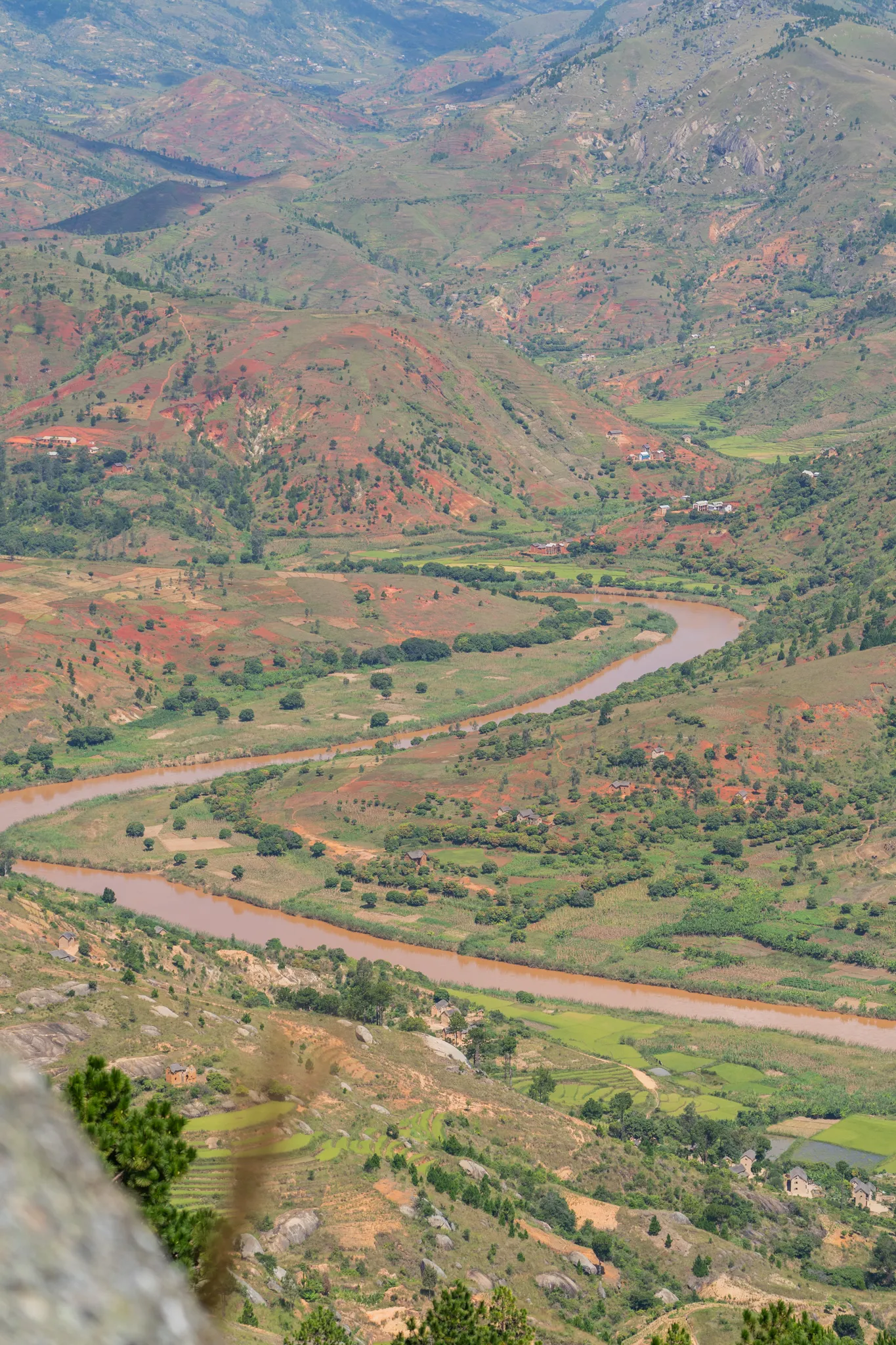 A river winds through the southern highlands, Madagascar