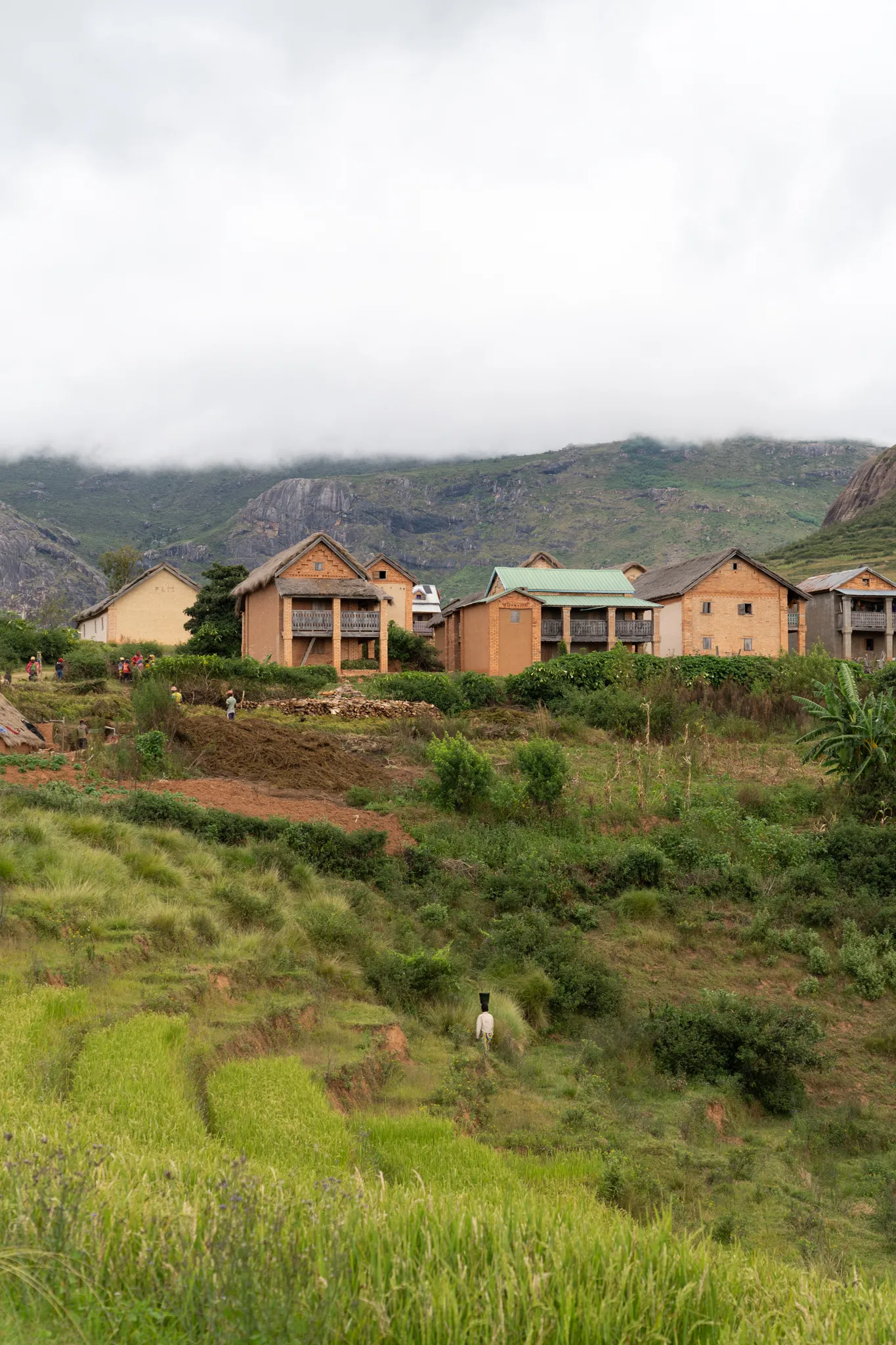 Brick houses above the rice terraces in Andringitra National Park, Madagascar