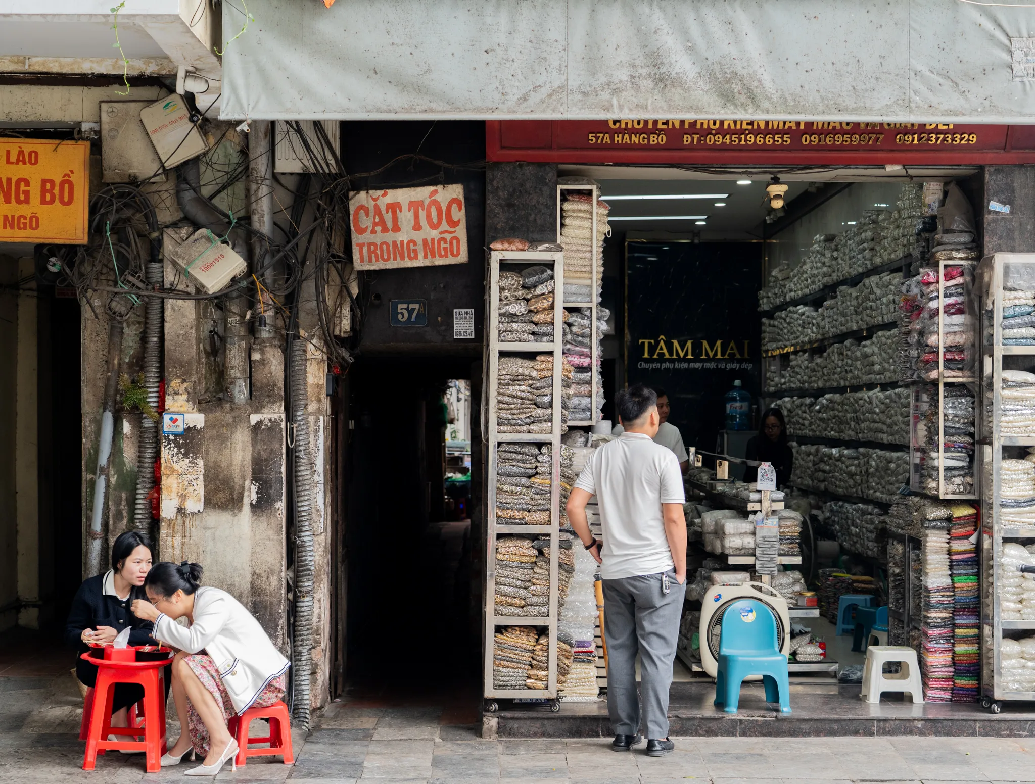 Street scene on Hang Bo in Hanoi's Old Quarter, Vietnam